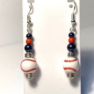 Blue and Red Baseball Earrings